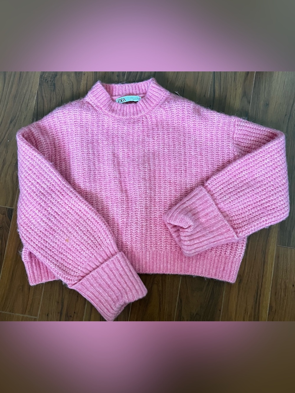Zara Bubblegum Pink Ribbed Crewneck Sweater